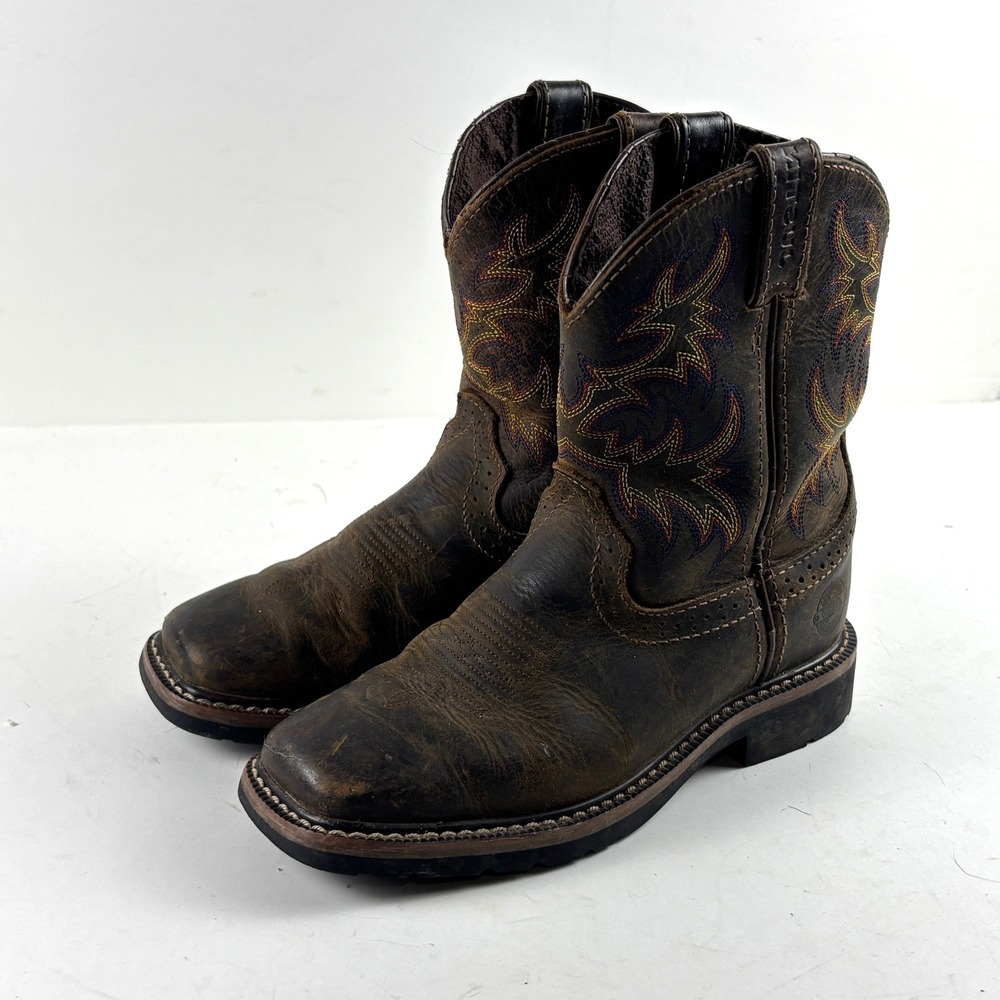 Justin Brands Kids Work Boots‎ STK 4681JR Size 1D Brown Leather